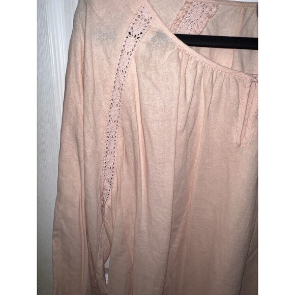 Rose & Thyme Blouse Womens Plus 1X Linen Blend Tunic Crochet Inlay Romantic Boho - Picture 3 of 7